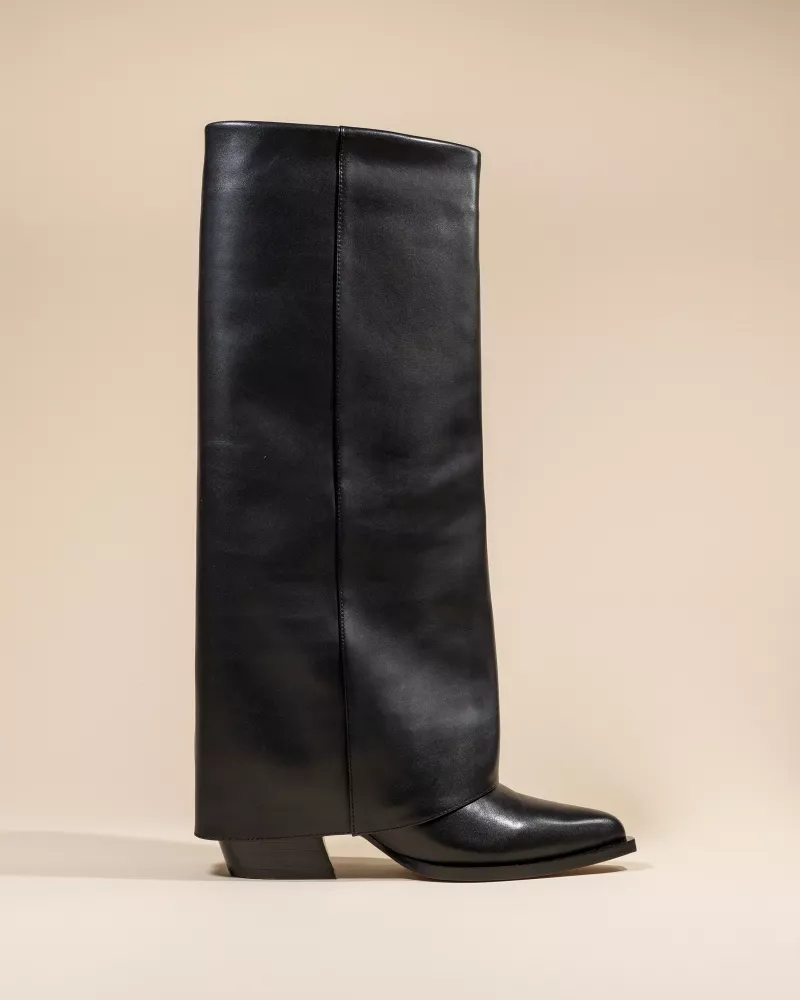 BLACK LEATHER CUFF BOOTS JOAN BACK