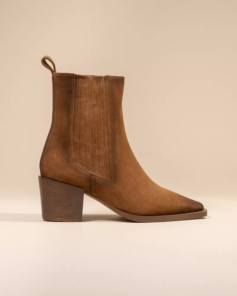 BROWN SUEDE LOW BOOTS WITH SMALL BLOCK HEEL JANE II BROWN SUEDE