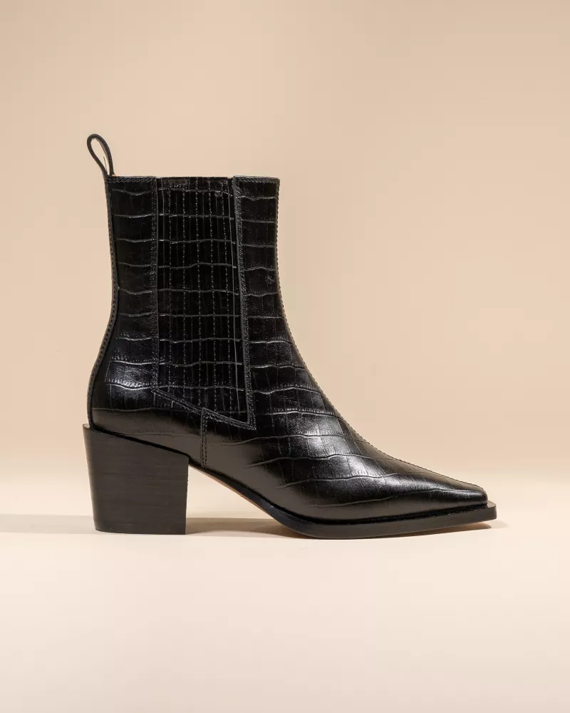 BLACK CROCODILE CHELSEA BOOTS WITH SMALL BLOCK HEEL JANE II BLACK CROC