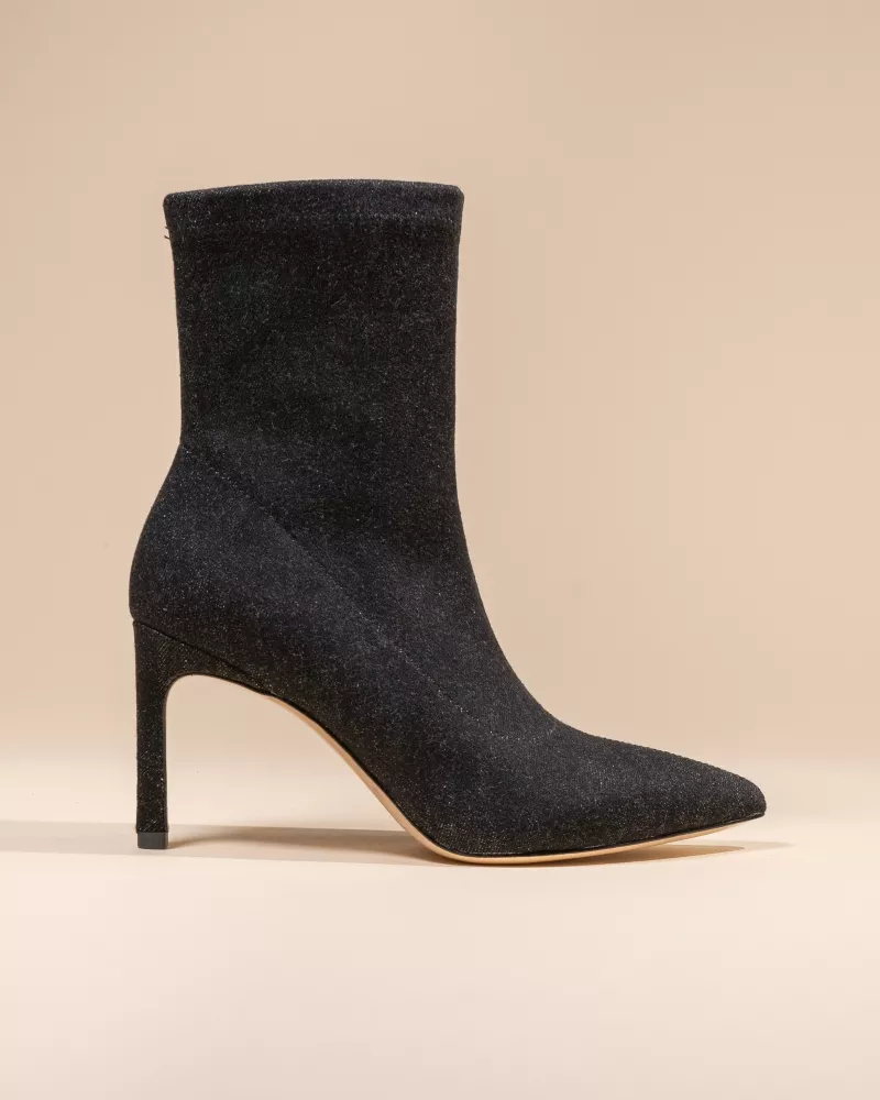 STRETCH LOW BOOTS IN BLACK DENIM WITH POINTED TOE AND STILETTO HEEL EMIN BLACK DENIM