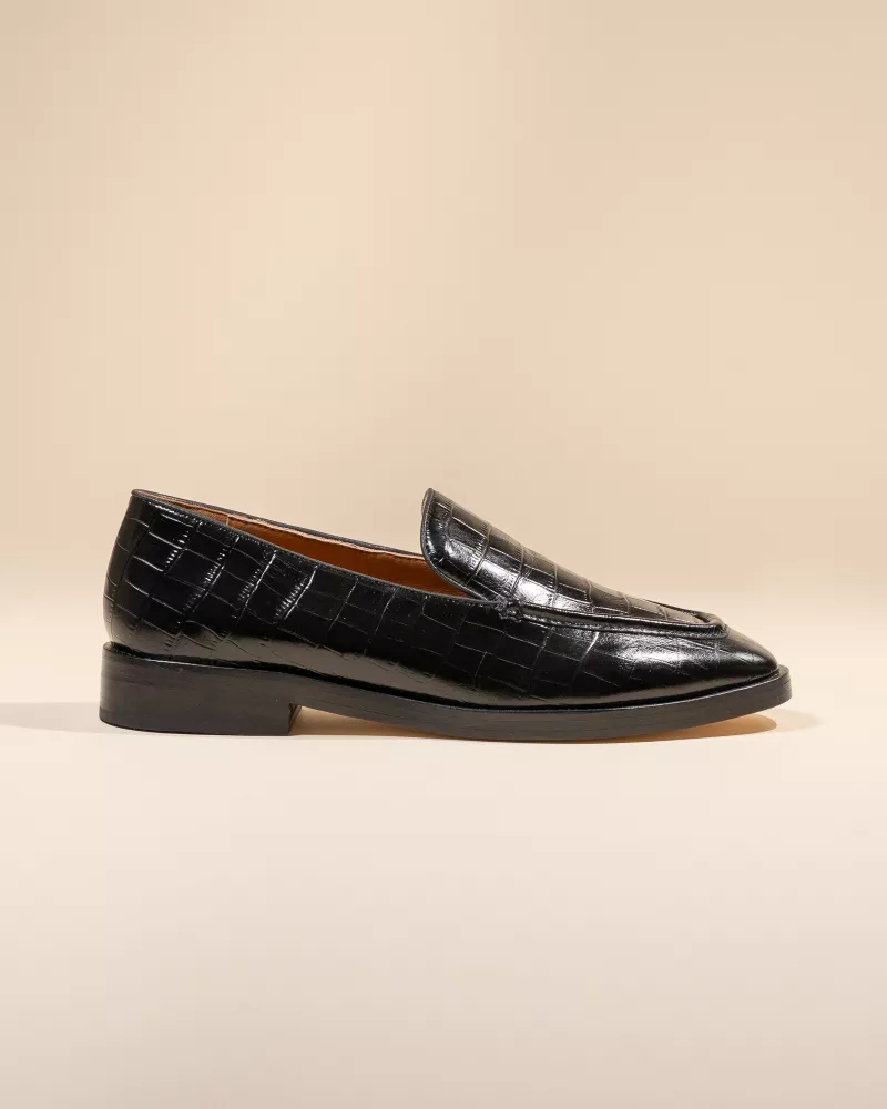 CROCODILE-EMBOSSED LEATHER AALTO BLACK CROC LOAFERS