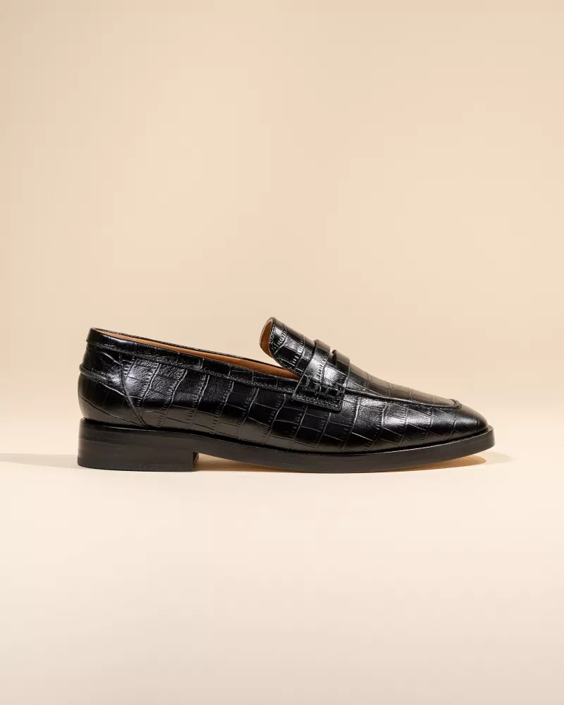 CROCODILE-EMBOSSED LEATHER LUCIANO BLACK CROC LOAFERS