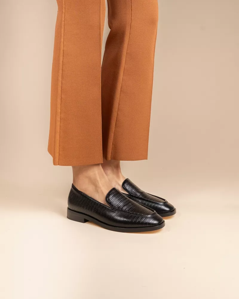 LIZARD-EMBOSSED LEATHER AALTO BLACK LIZARD LOAFERS