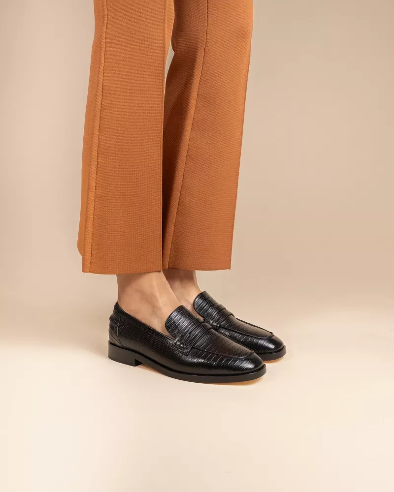 LIZARD-EMBOSSED LEATHER LUCIANO BLACK LIZARD LOAFERS