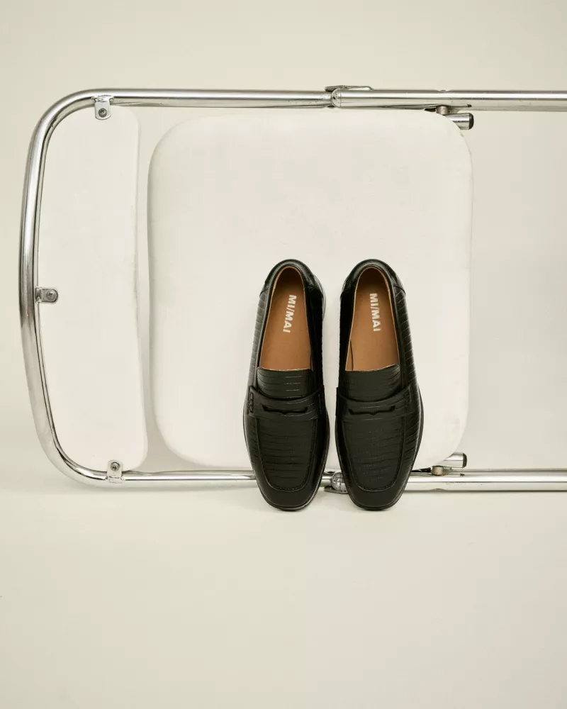 LIZARD-EMBOSSED LEATHER LUCIANO BLACK LIZARD LOAFERS