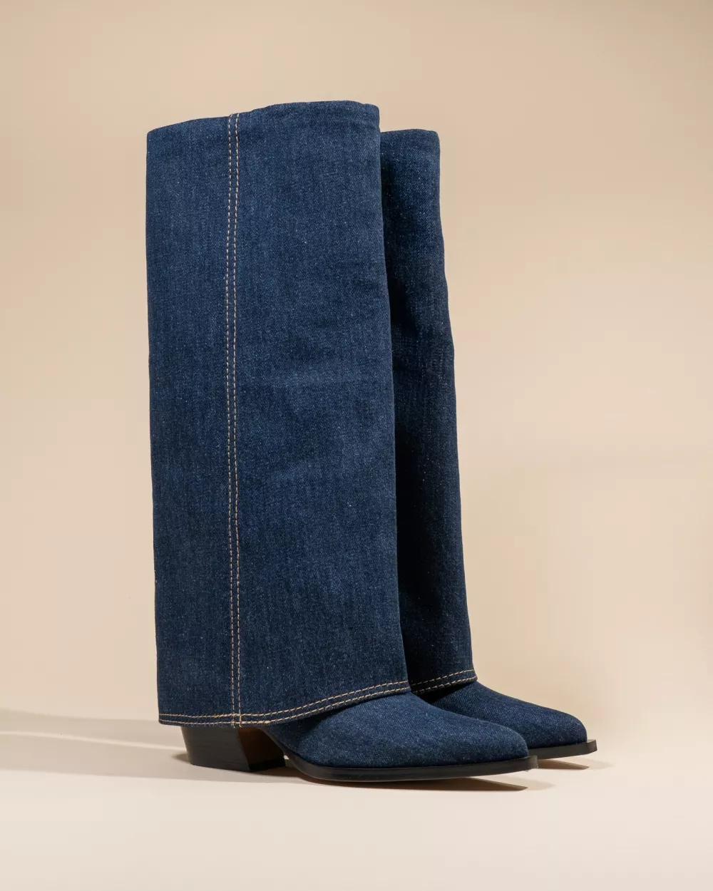 BOTTES A REVERS EN JEAN BLEU JOAN BUE DENIM