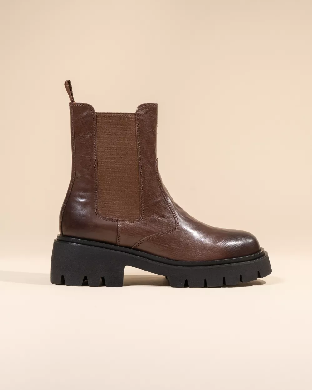 BOTTINES A SEMELLE CHUNKY CRANTEE EN CUIR MARRON ARNE BROWN