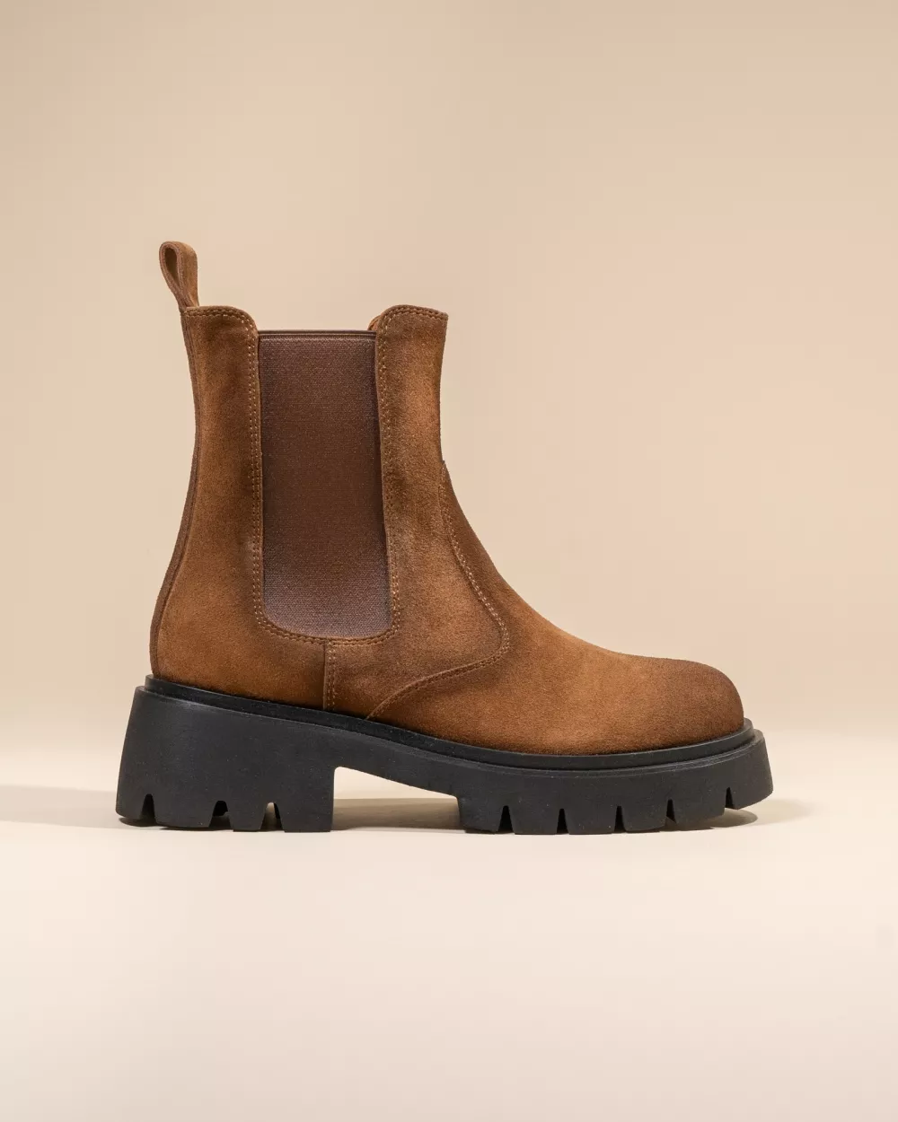 BOTTINES A SEMELLE CHUNKY CRANTEE EN DAIM MARRON ARNE BROWN SUEDE