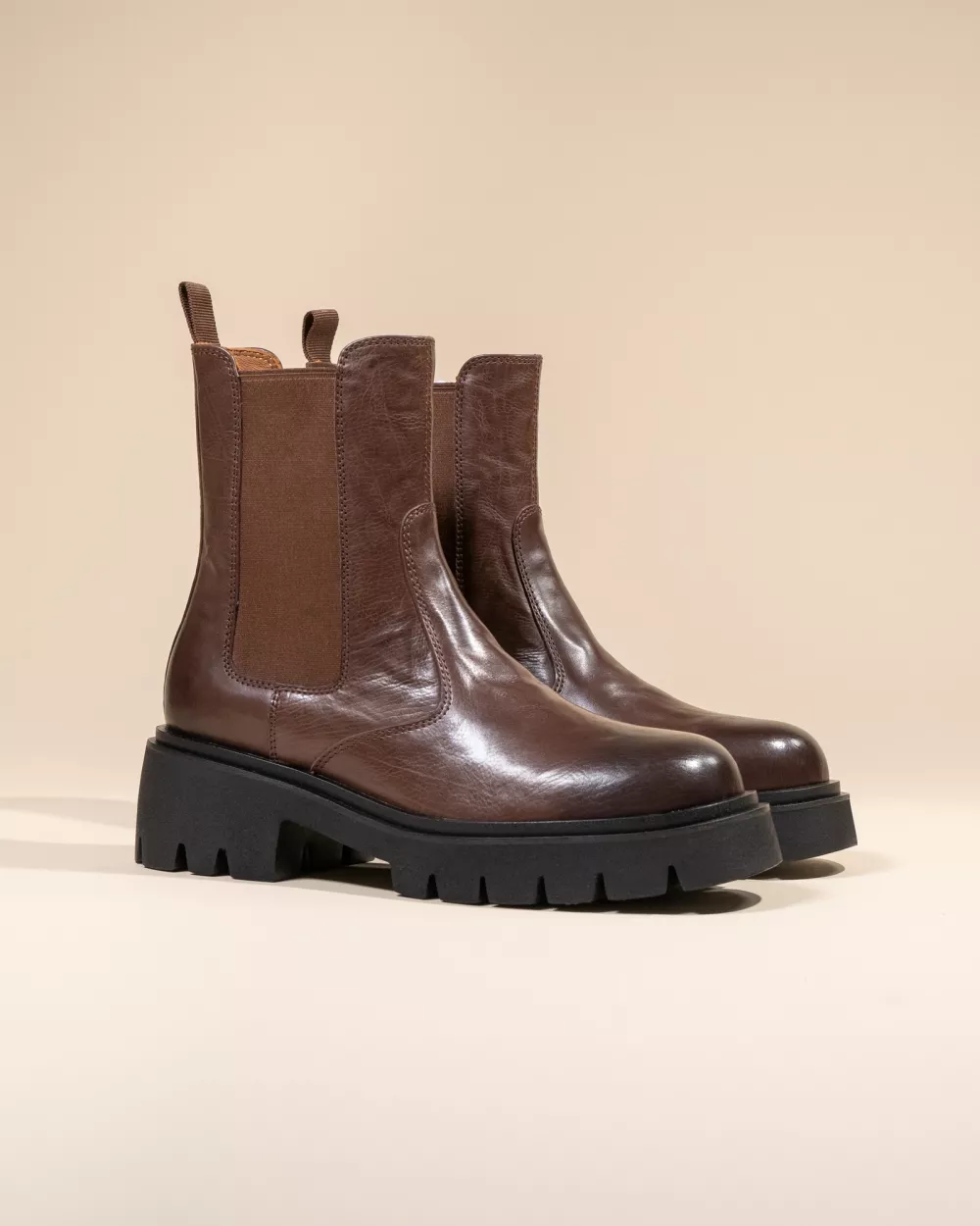 CHUNKY NOTCHED SOLE ANKLE BOOTS IN BROWN LEATHER ARNE BROWN