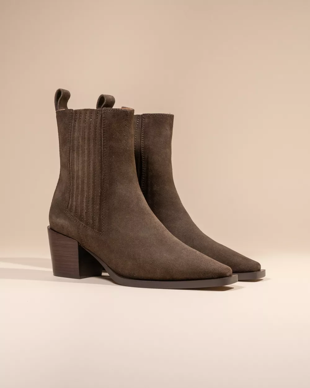 KHAKI SUEDE LOW BOOTS WITH SMALL BLOCK HEEL JANE II KHAKI SUEDE