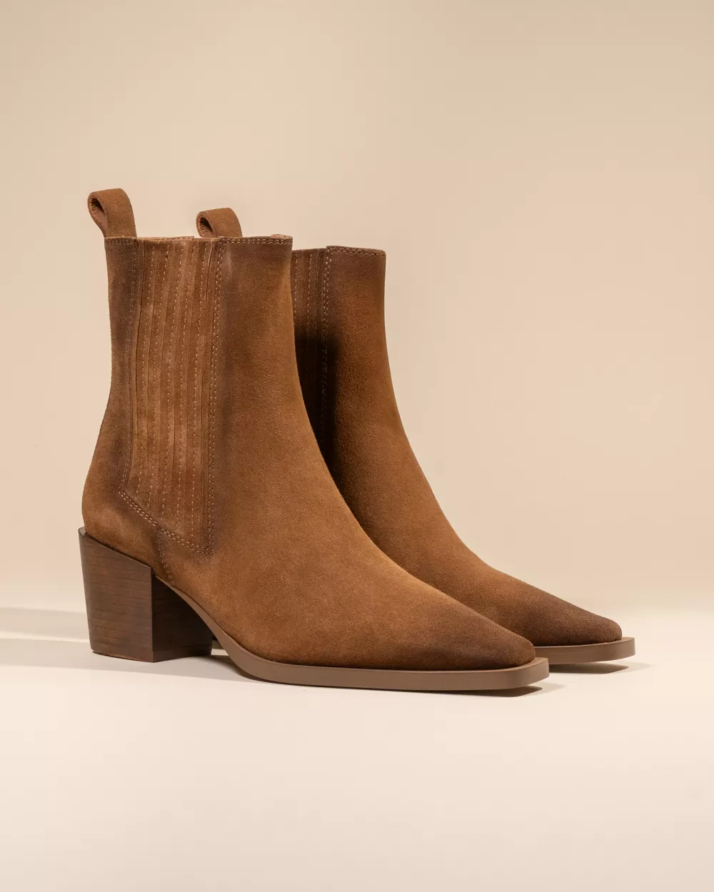 BROWN SUEDE LOW BOOTS WITH SMALL BLOCK HEEL JANE II BROWN SUEDE