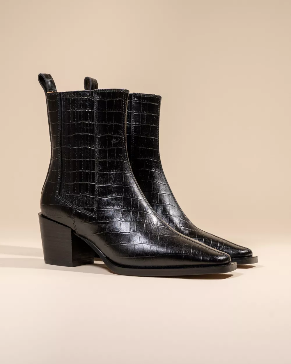 BLACK CROCODILE CHELSEA BOOTS WITH SMALL BLOCK HEEL JANE II BLACK CROC