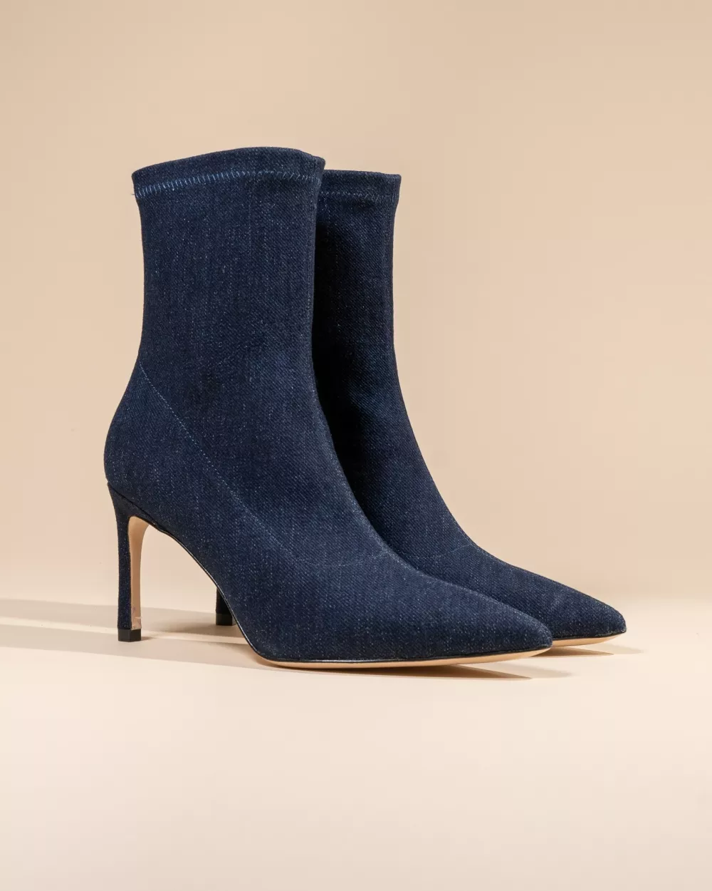 STRETCH BOOTS IN BLUE DENIM WITH POINTED TOE AND STILETTO HEEL EMIN BUE DENIM