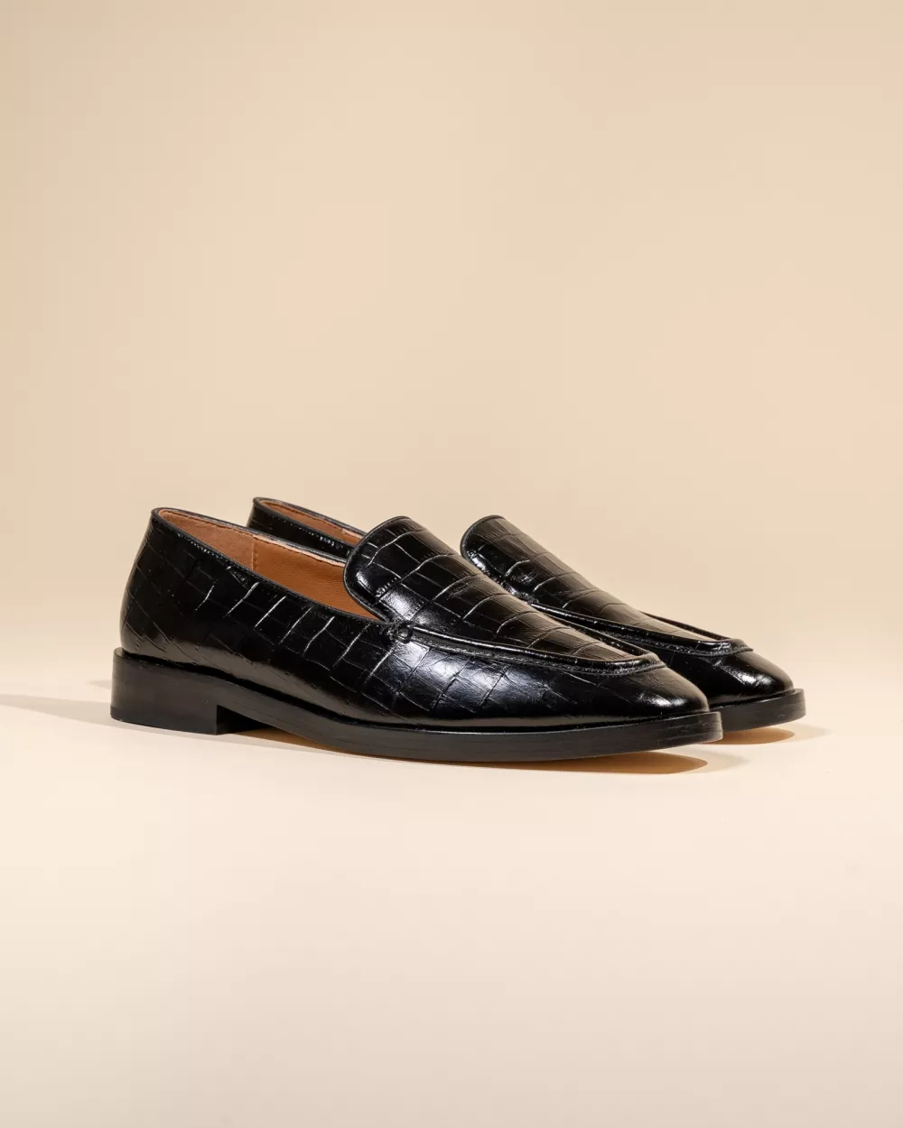 CROCODILE-EMBOSSED LEATHER AALTO BLACK CROC LOAFERS