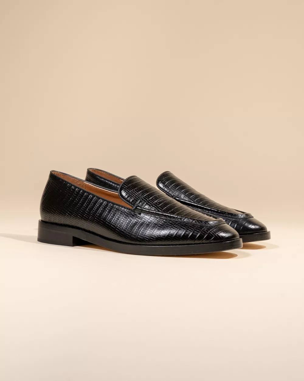 LIZARD-EMBOSSED LEATHER AALTO BLACK LIZARD LOAFERS