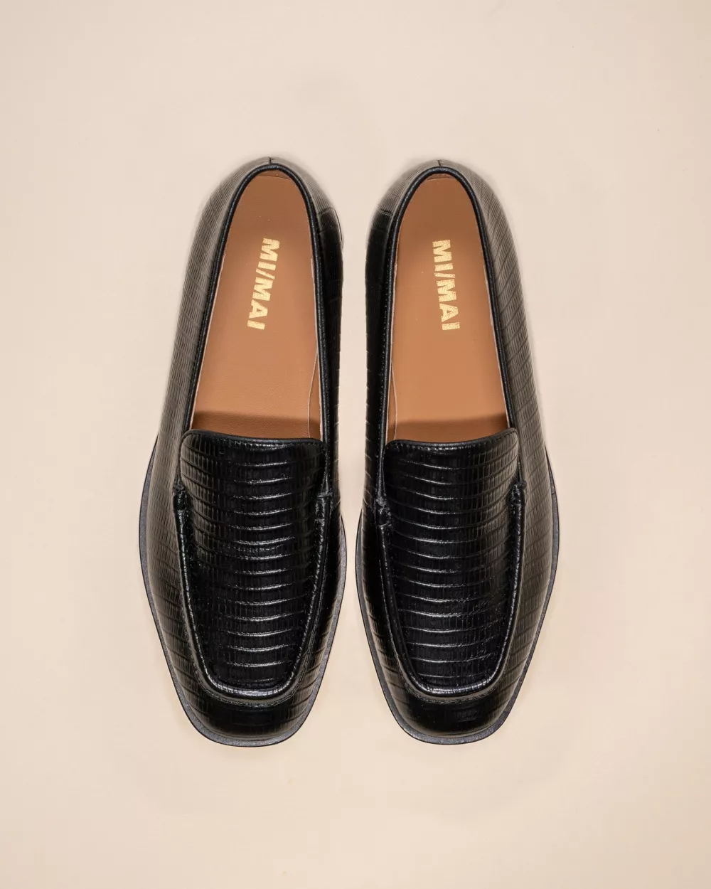 LIZARD-EMBOSSED LEATHER AALTO BLACK LIZARD LOAFERS