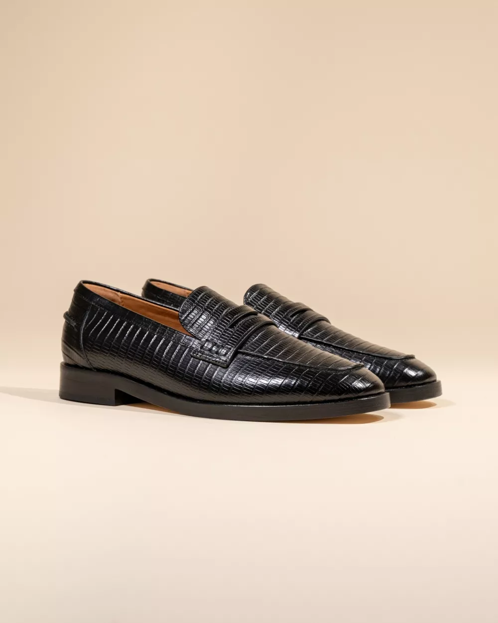 LIZARD-EMBOSSED LEATHER LUCIANO BLACK LIZARD LOAFERS