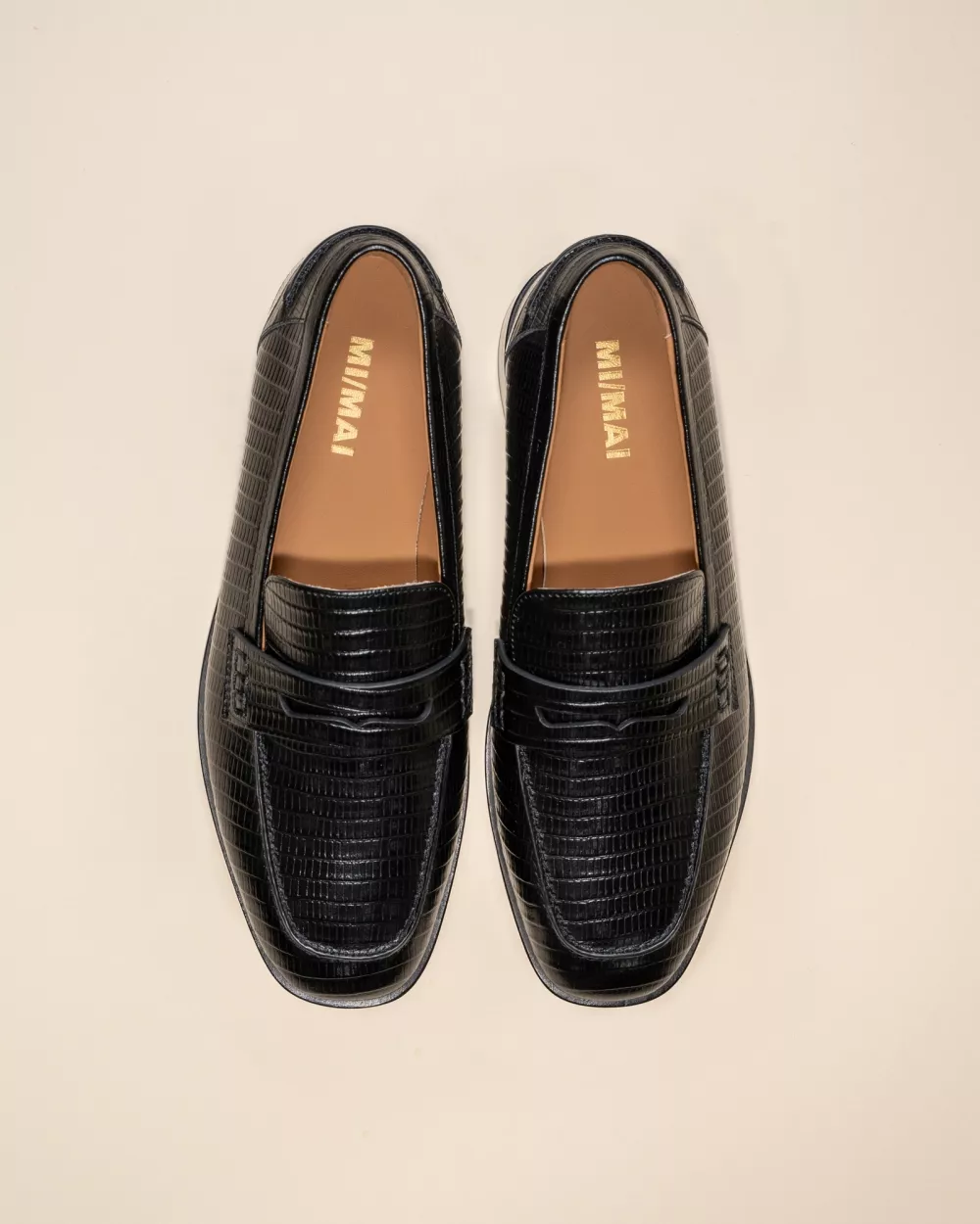 LIZARD-EMBOSSED LEATHER LUCIANO BLACK LIZARD LOAFERS