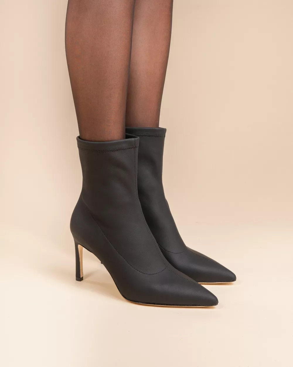 BLACK STRETCH LOW BOOTS WITH POINTED TOE AND STILETTO HEEL EMIN BLACK