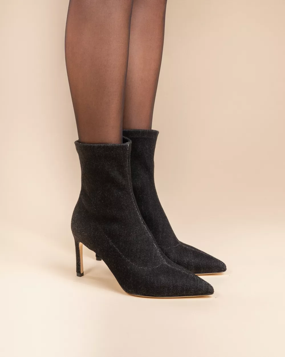 STRETCH LOW BOOTS IN BLACK DENIM WITH POINTED TOE AND STILETTO HEEL EMIN BLACK DENIM