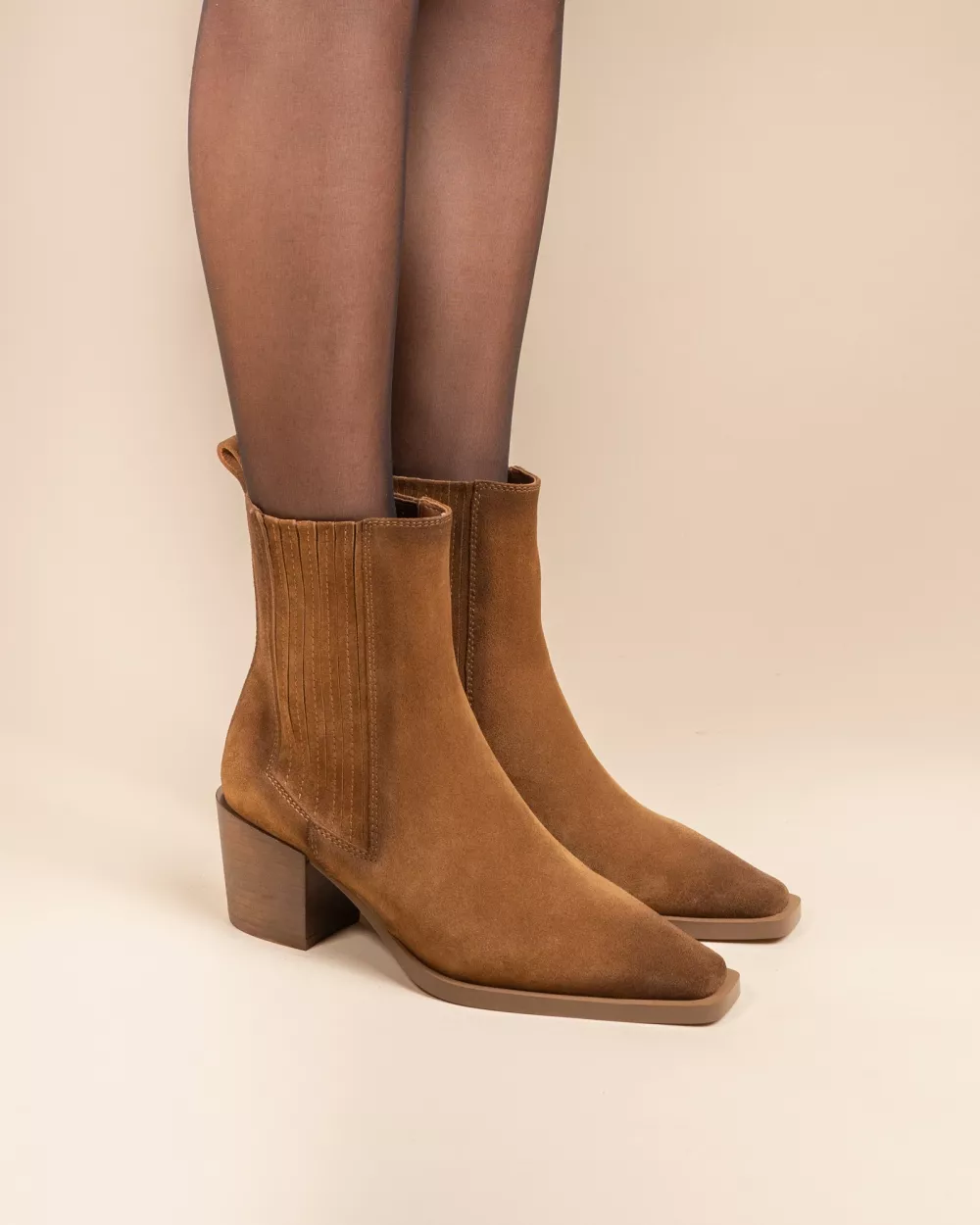 BROWN SUEDE LOW BOOTS WITH SMALL BLOCK HEEL JANE II BROWN SUEDE