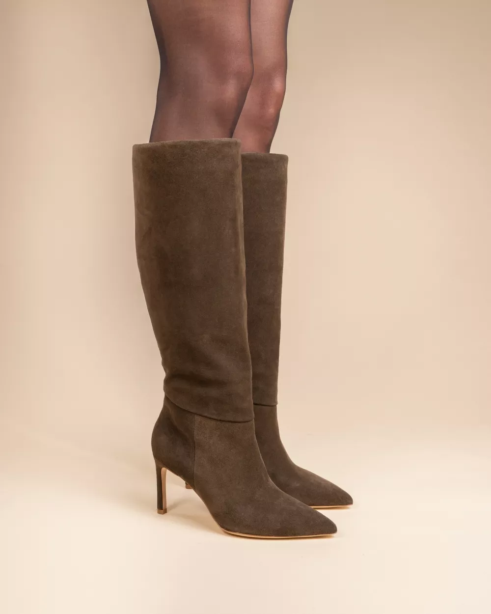 COCO KAKI SUEDE STILETTO HEEL KHAKI SUEDE BOOTS