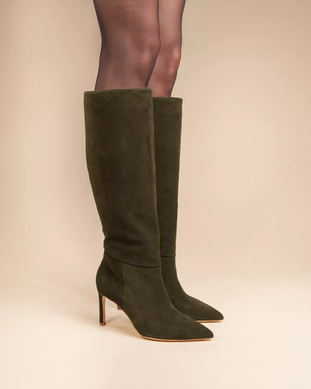 COCO KAKI SUEDE STILETTO HEEL KHAKI SUEDE BOOTS