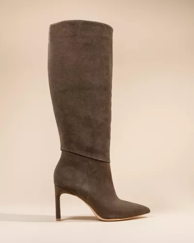 COCO KAKI SUEDE STILETTO HEEL KHAKI SUEDE BOOTS