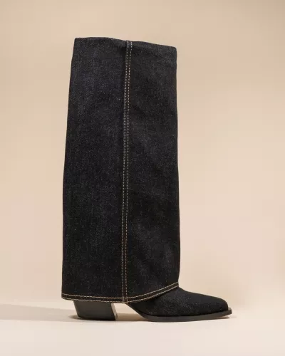 BOTTES A REVERS EN JEAN NOIR JOAN BLACK DENIM