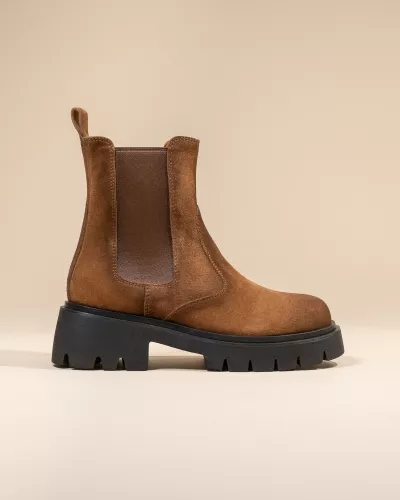 BOTTINES A SEMELLE CHUNKY CRANTEE EN DAIM MARRON ARNE BROWN SUEDE