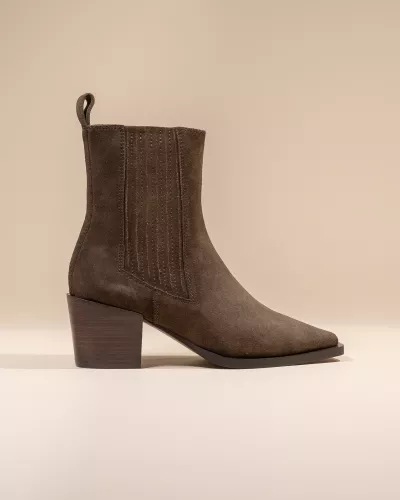 KHAKI SUEDE LOW BOOTS WITH SMALL BLOCK HEEL JANE II KHAKI SUEDE