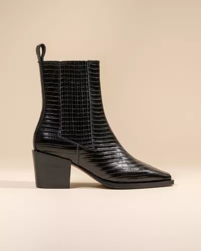 BLACK LIZARD LOW BOOTS WITH SMALL BLOCK HEEL JANE II BLACK LIZARD