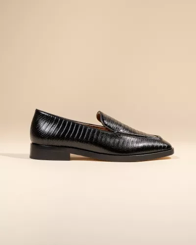 LIZARD-EMBOSSED LEATHER AALTO BLACK LIZARD LOAFERS