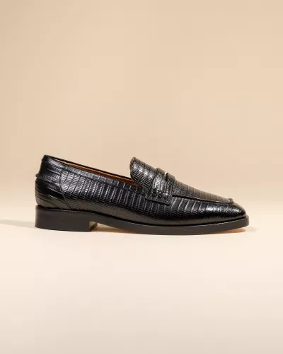 LIZARD-EMBOSSED LEATHER LUCIANO BLACK LIZARD LOAFERS