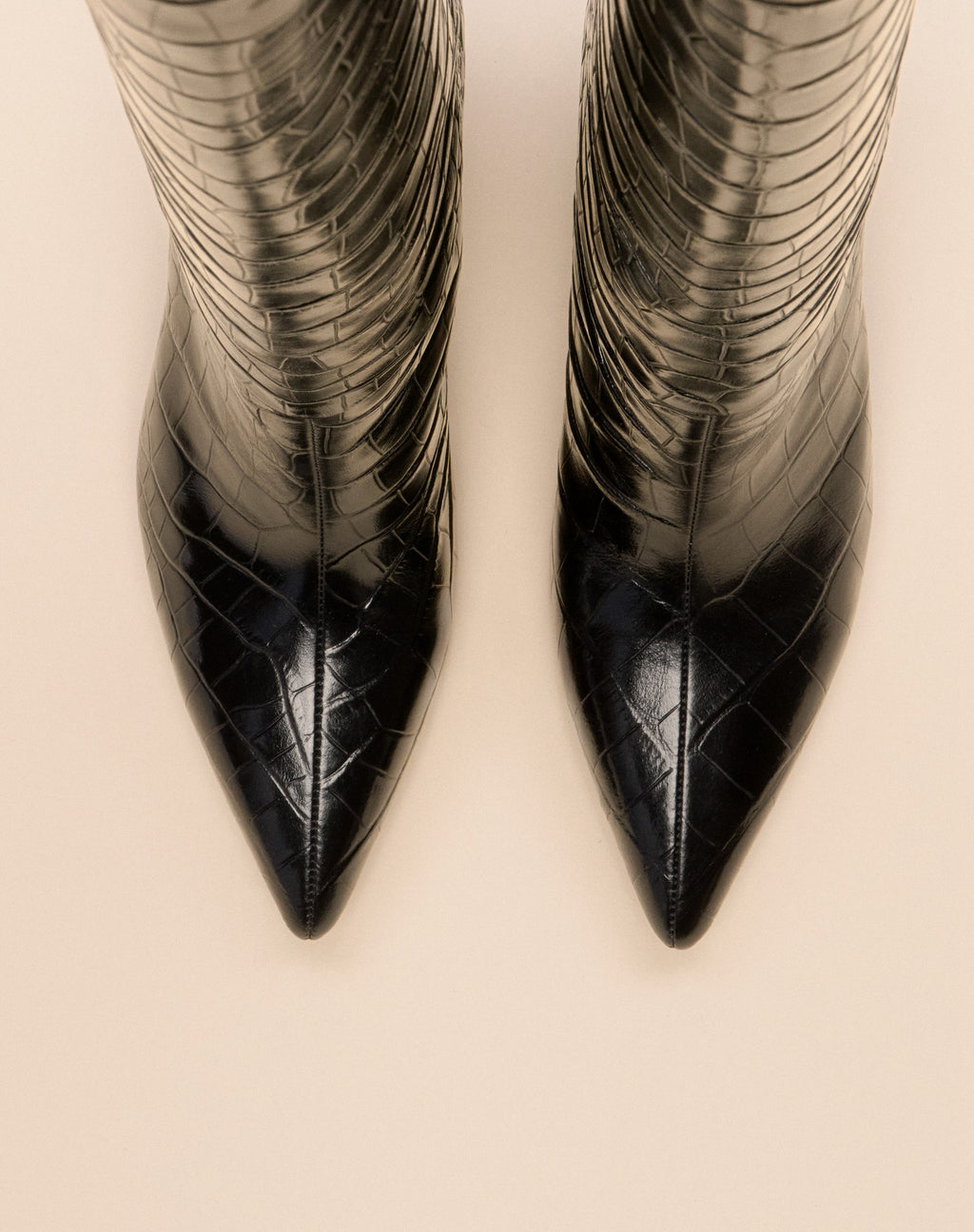WASSILY BLACK CROCODILE-EVIDED HIGH-HEEL BOOTS