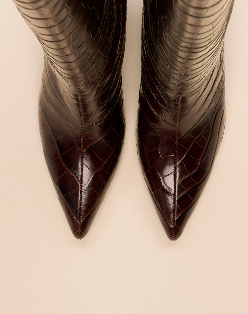 CHOCOLATE CROCODILE FASHION BOOTS WITH HIGH BLOCK HEEL WASSILY CHOCOLATE CROC