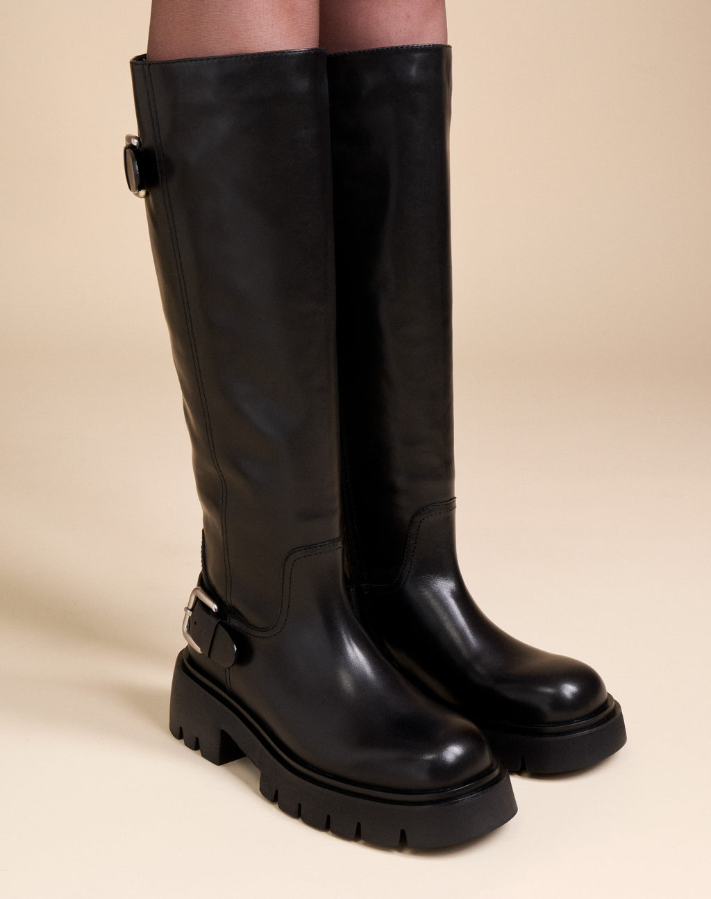 HERPEN BLACK LEATHER CHUNKY LOOT BOOTS