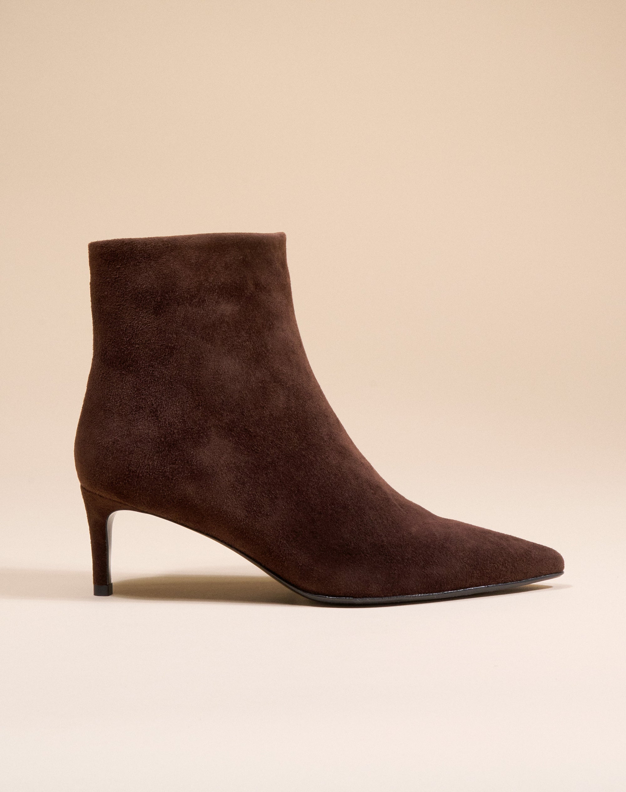 Bottines à talon et bout pointu Noura Low Chocolate Suede