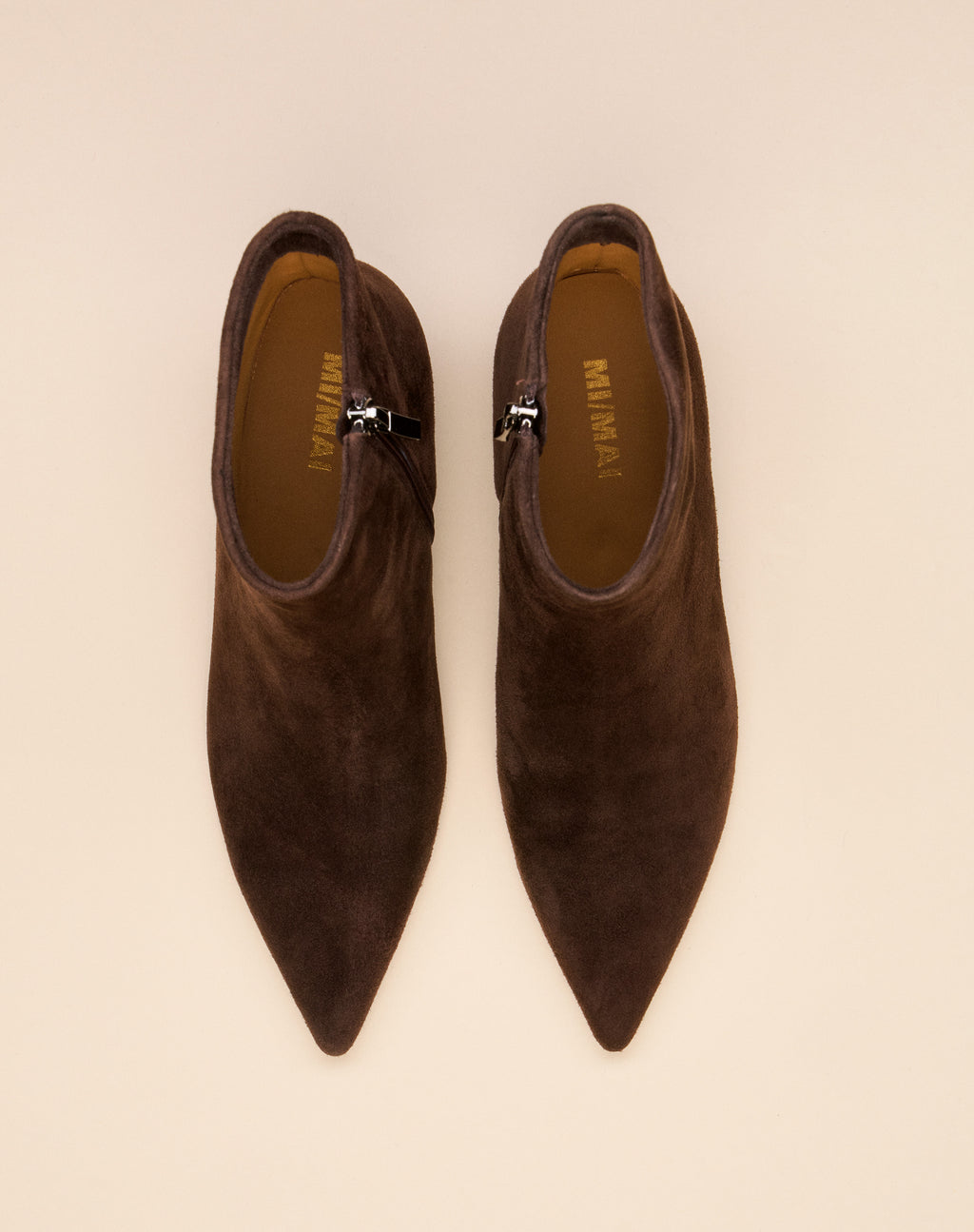 Bottines à talon et bout pointu Noura Low Chocolate Suede