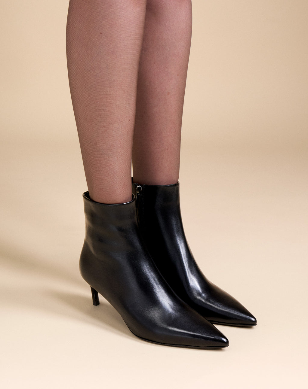 Noura Low Black Calf ankle boots with pointed toe