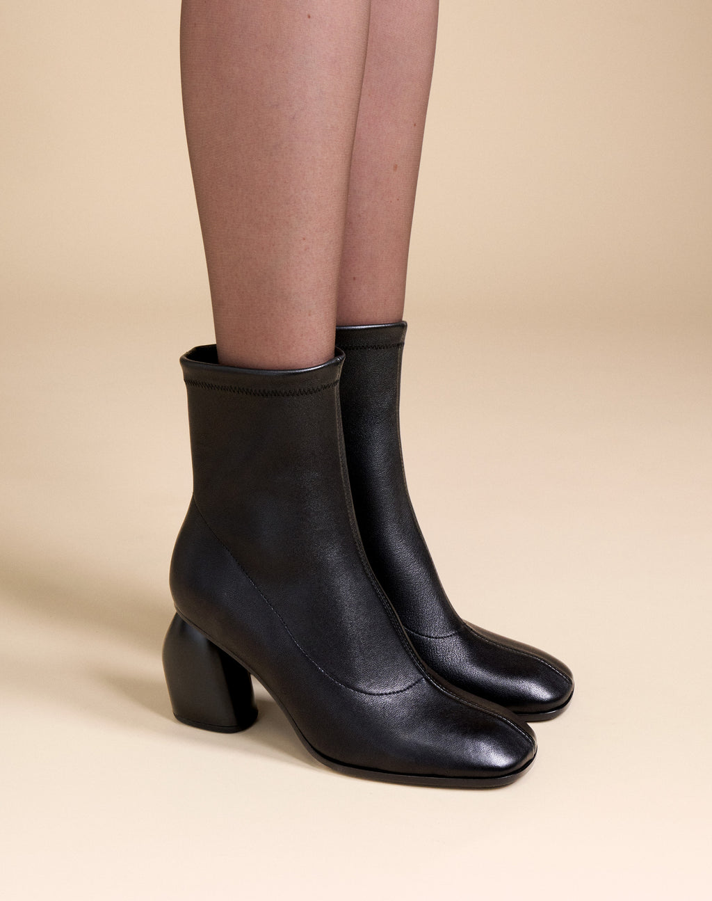 RASMUS HIGH BLACK LAMB SQUARE-TOE HIGH HEEL ANKLE BOOTS