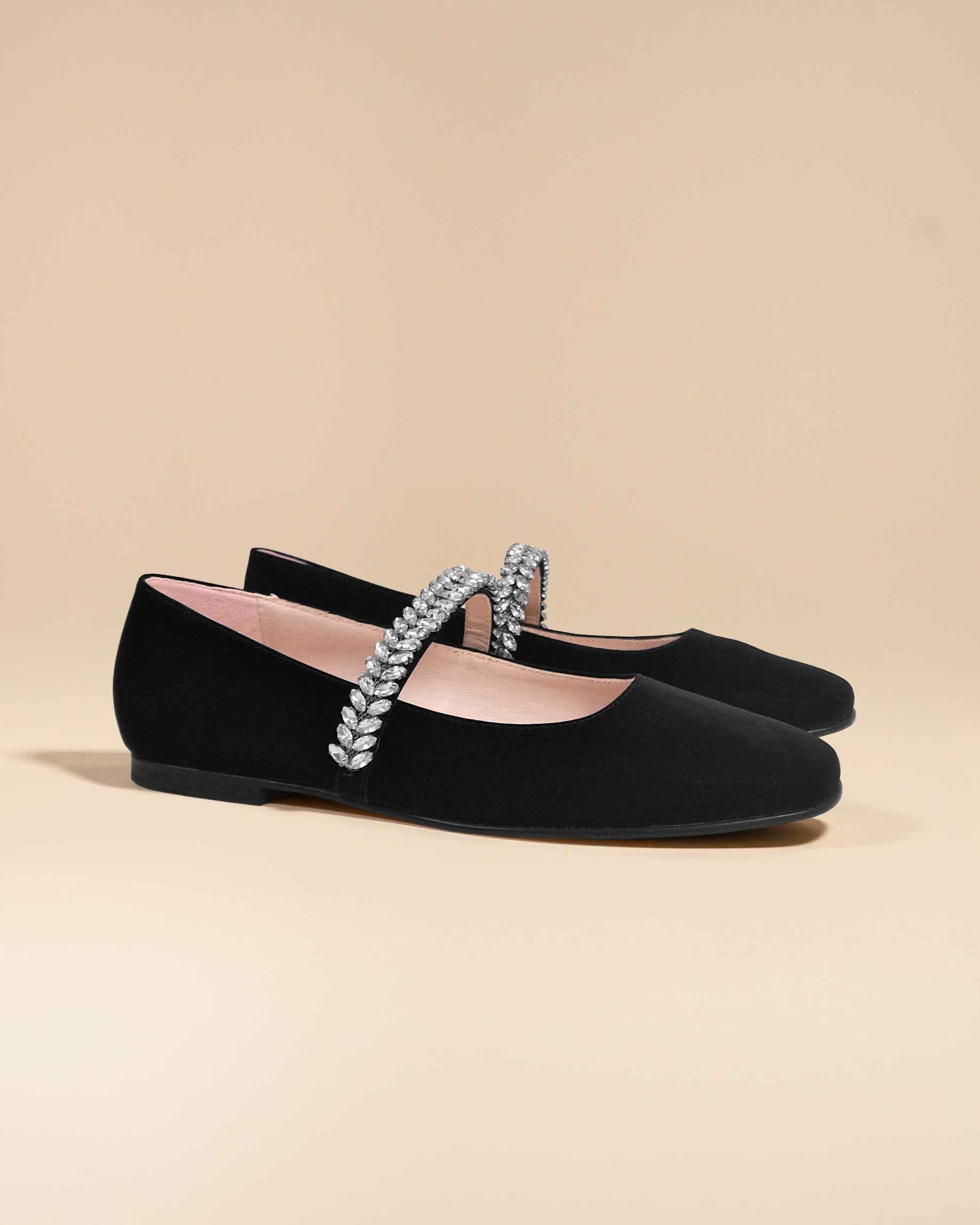 Ballerines en cuir noir à strass Patsy Black