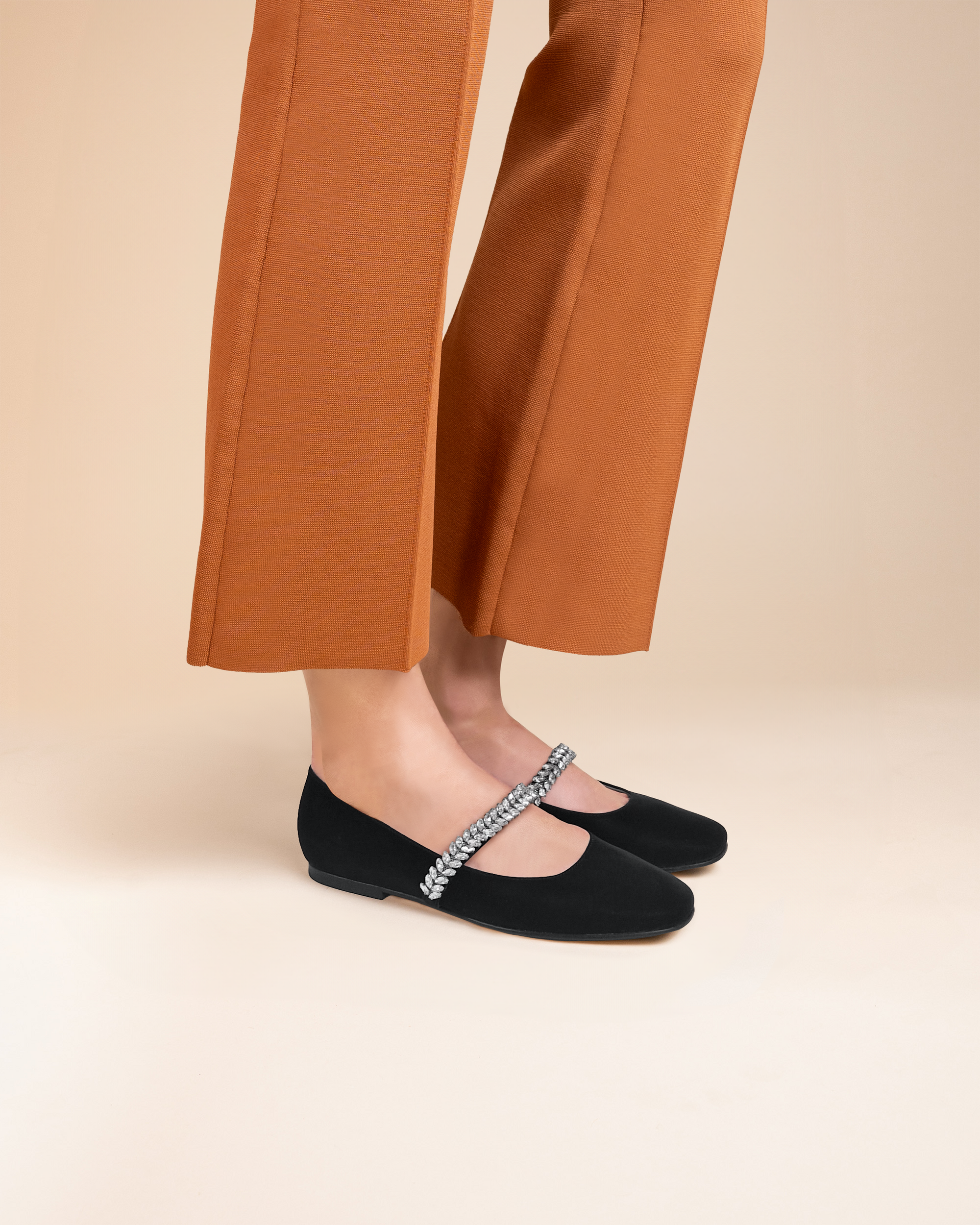 Ballerines en cuir noir à strass Patsy Black