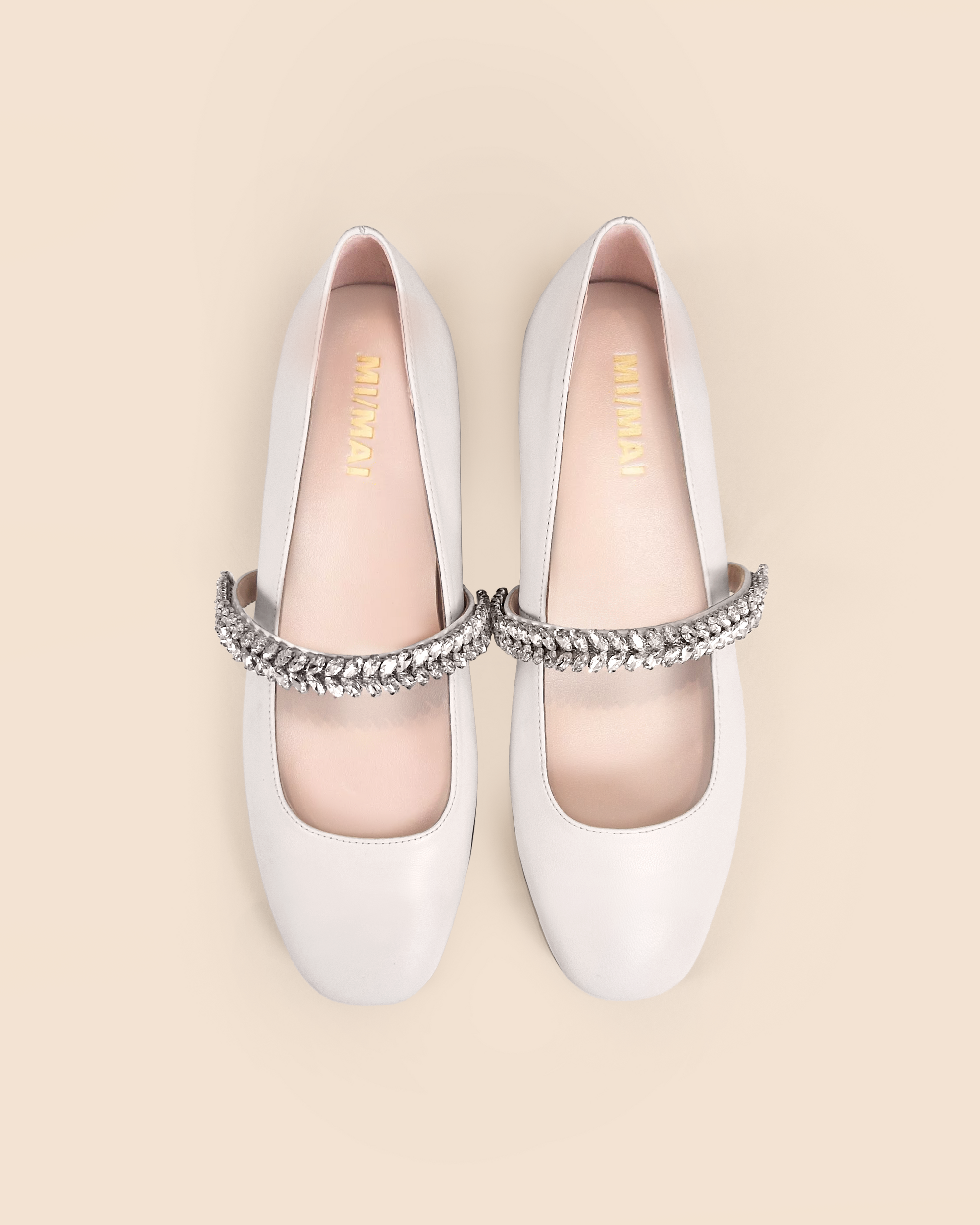 Ballerines en cuir blanc à strass Patsy White