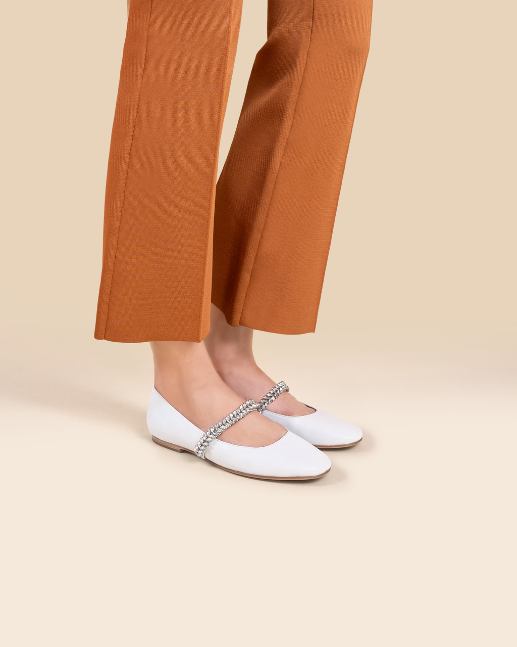 Ballerines en cuir blanc à strass Patsy White