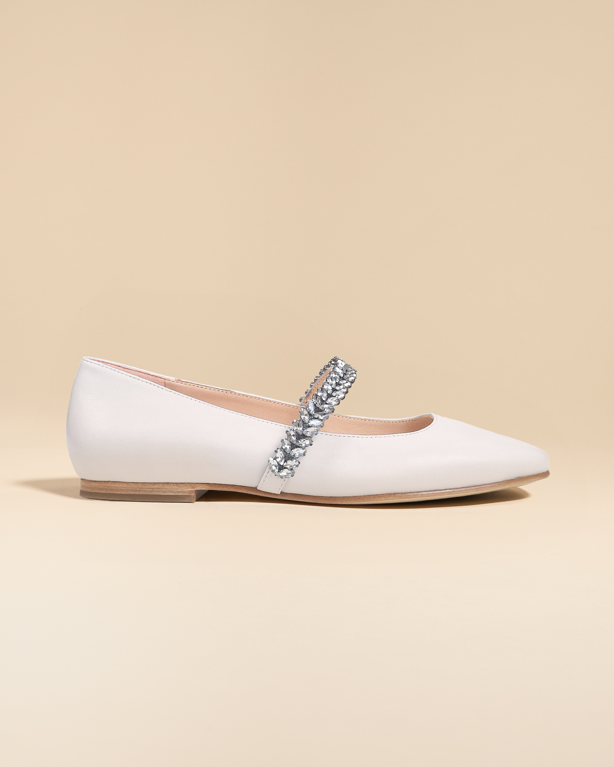 Patsy White white leather ballet flats with rhinestones
