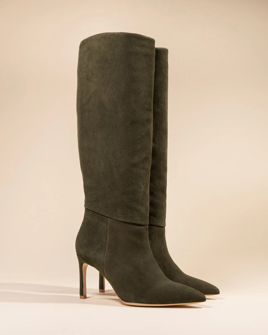 Khaki suede boots with stiletto heel, Coco khaki suede