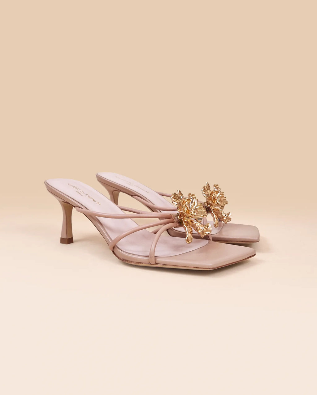 Mules à brides en cuir beige et accessoires interchangeables Thira Nude