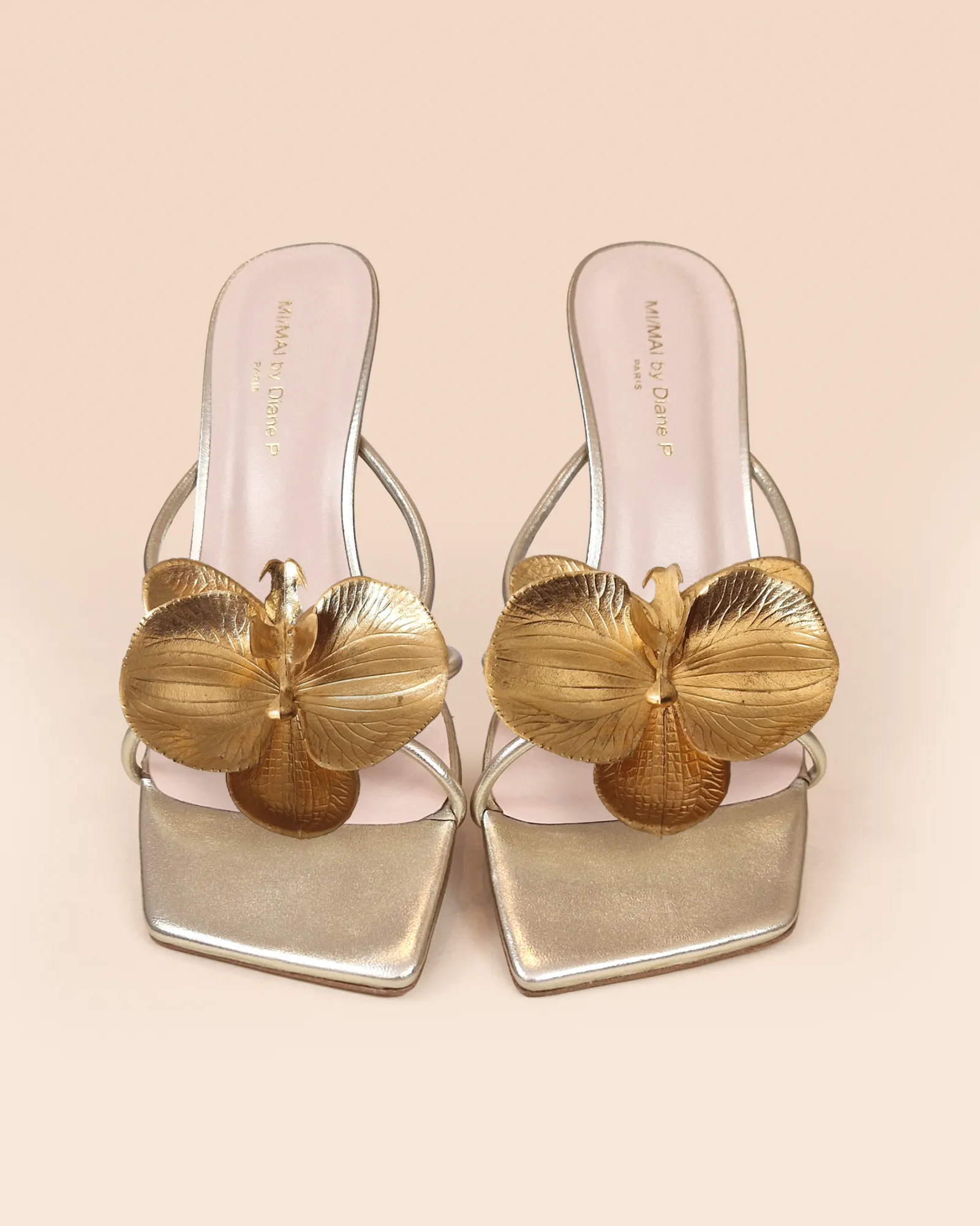 Mules à brides en cuir doré et accessoires interchangeables Thira Gold