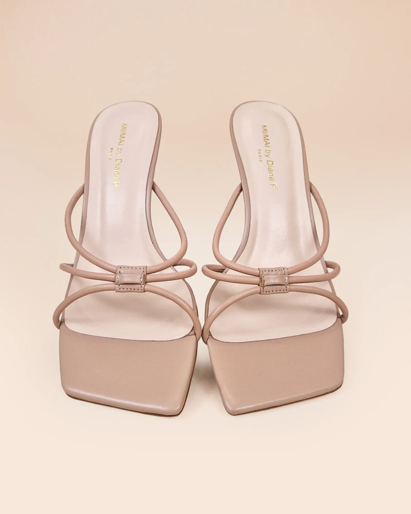 Mules à brides en cuir beige et accessoires interchangeables Thira Nude